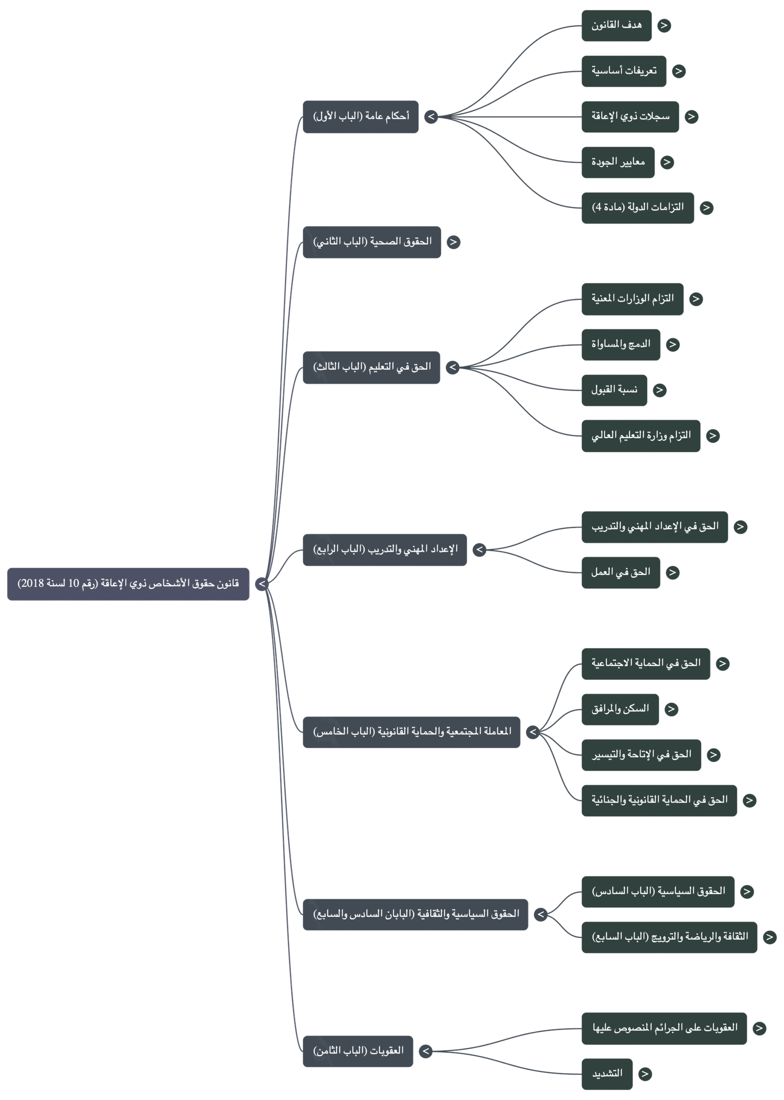 mindmap of the laws and rights of people with disabilities in Egypt according to law 2018